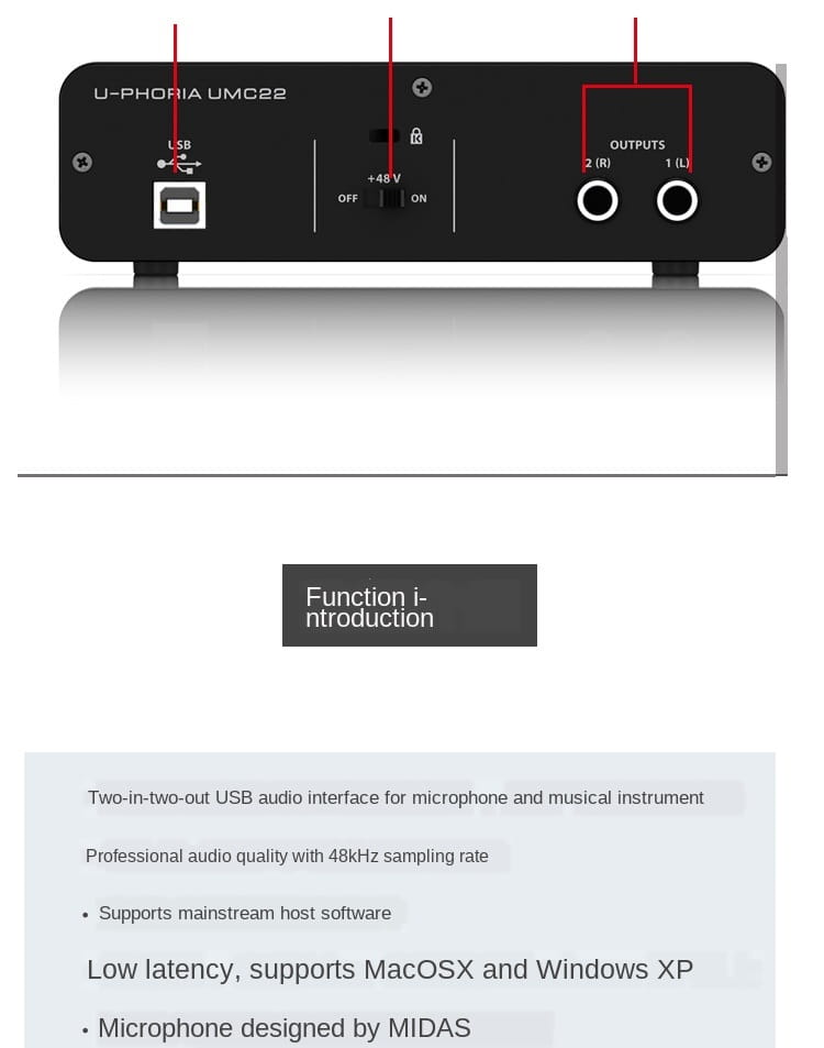 Hot Sell Promotion BEHRINGER UMC22/ UM2/UMC202HD Microphone Amplifier Live Recording External Sound Card USB Audio Interface
