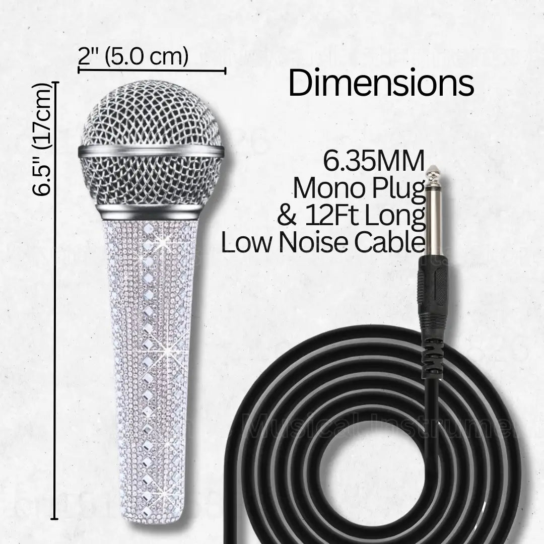 Professional Vocal Microphone for Singing Dynamic Handheld Wired Karaoke Mic,Shiny Sparkle White Decorative Handle Sleeve