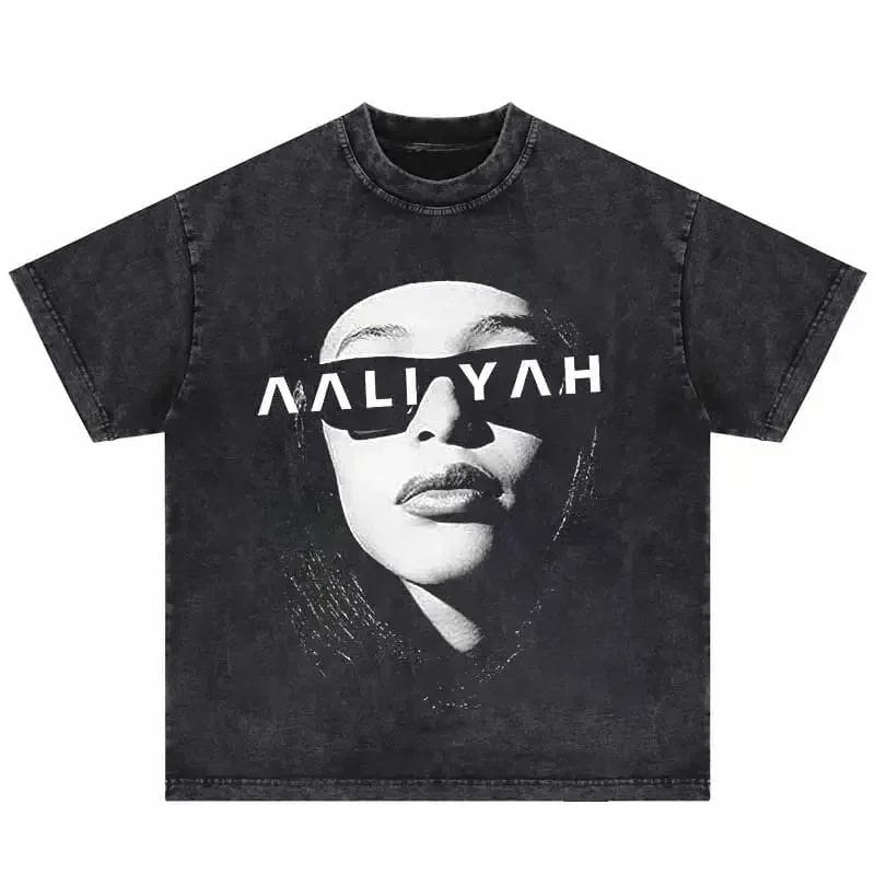 Hip Hop Vintage T-Shirt Aaliyahs Baby Girl Purple Bootleg Print T Shirts Harajuku Streetwear Summer Casual Loose Tops Unisex