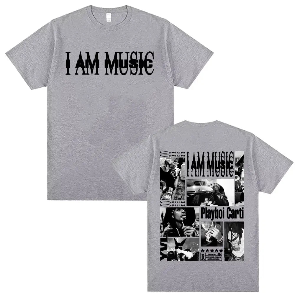 Rapper Playboi Carti I AM MUSIC Album Logo T Shirt Mens Clothing Hip Hop 90s Vintage Tshirt Male Casual Cotton Oversized T-shirt