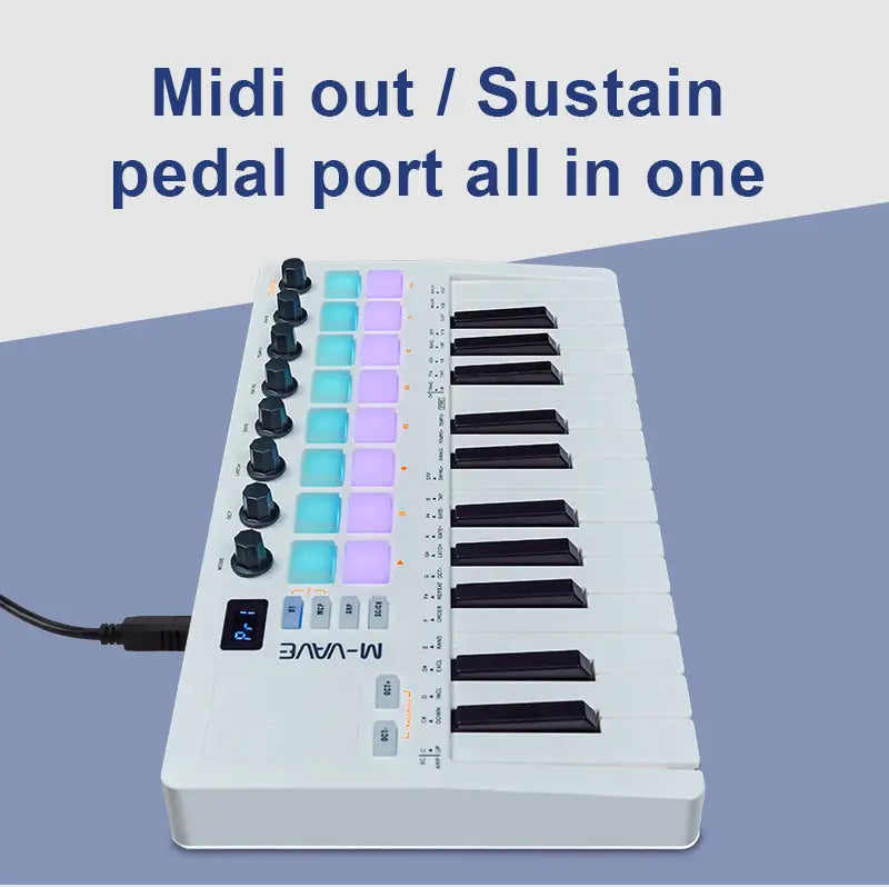 M-VAVE SMK-25 II MIDI Pad Controller Keyboard USB Mini 25 Key,16 RGB Drum Pads,8 Knobs and Music Production,Software Included