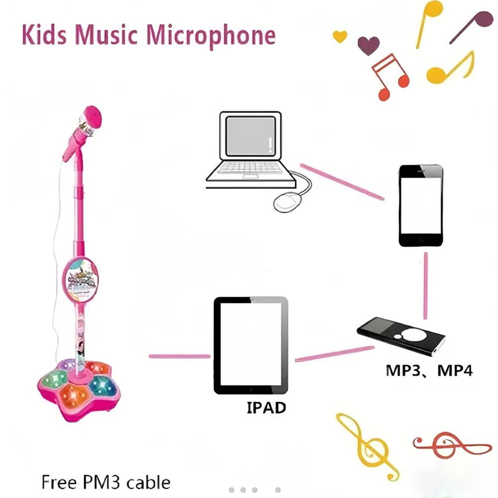 Karaoke Machine Toy with Light Reusable Kids Singing Microphone Portable Music Stage LED Light Show Confidence Building Creative