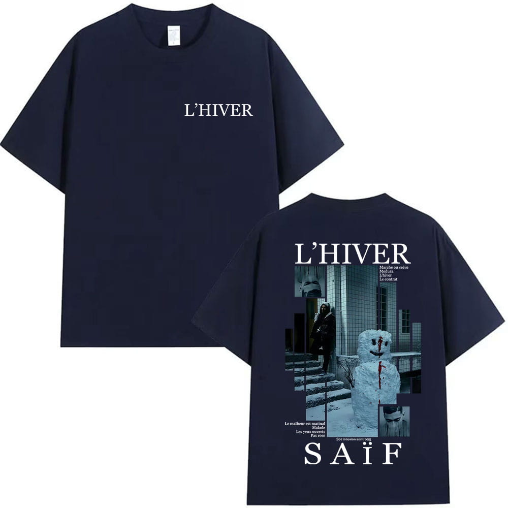 Rapper L’HIVER Saif Album 2025 Graphic T Shirt Men’s Gothic Hip Hop Short Sleeve T-shirts Vintage Cotton T-shirt Fans Streetwear