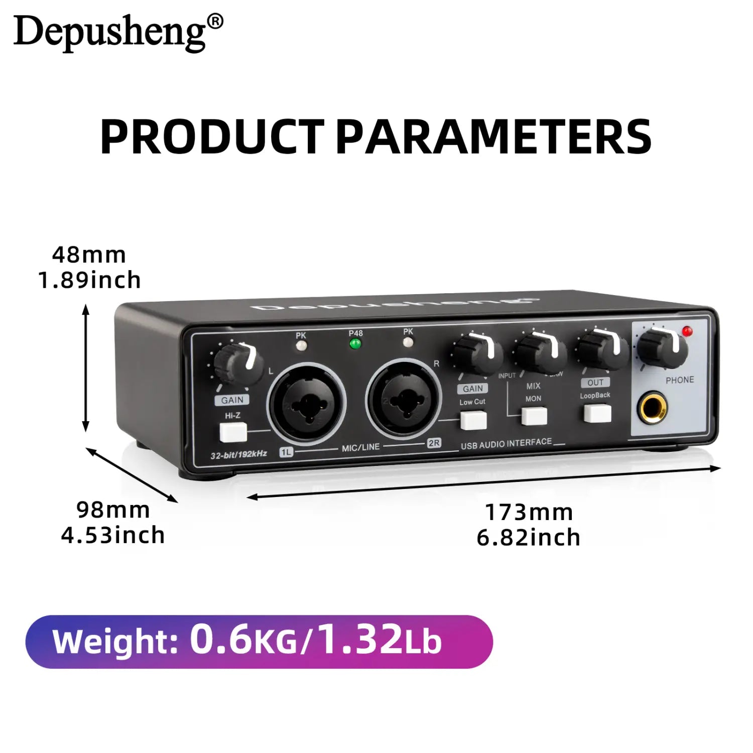 Audio Interface Depusheng MD22 USB 3.0 Sound Card with Monitoring Electric Guitar Live Recording For Studio Singing Micro
