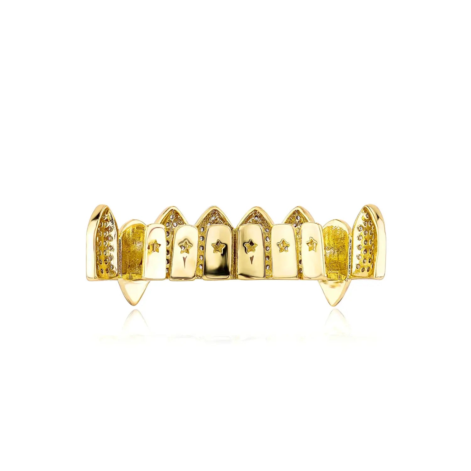 Hip Hop Full CZ Stone Teeth Grillz Caps Cubic Zircon Iced Out Micro Pave Top&Bottom Charm Grills for Men Women Punk Jewelry