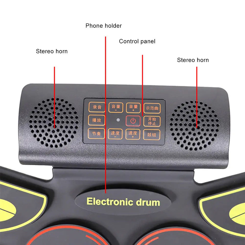 Electronic Drum Set With Drum Sticks Pedals Music Drums 9 Pad Roll-Up Drum Musical Electronic Drums Instrument For Kids Adults