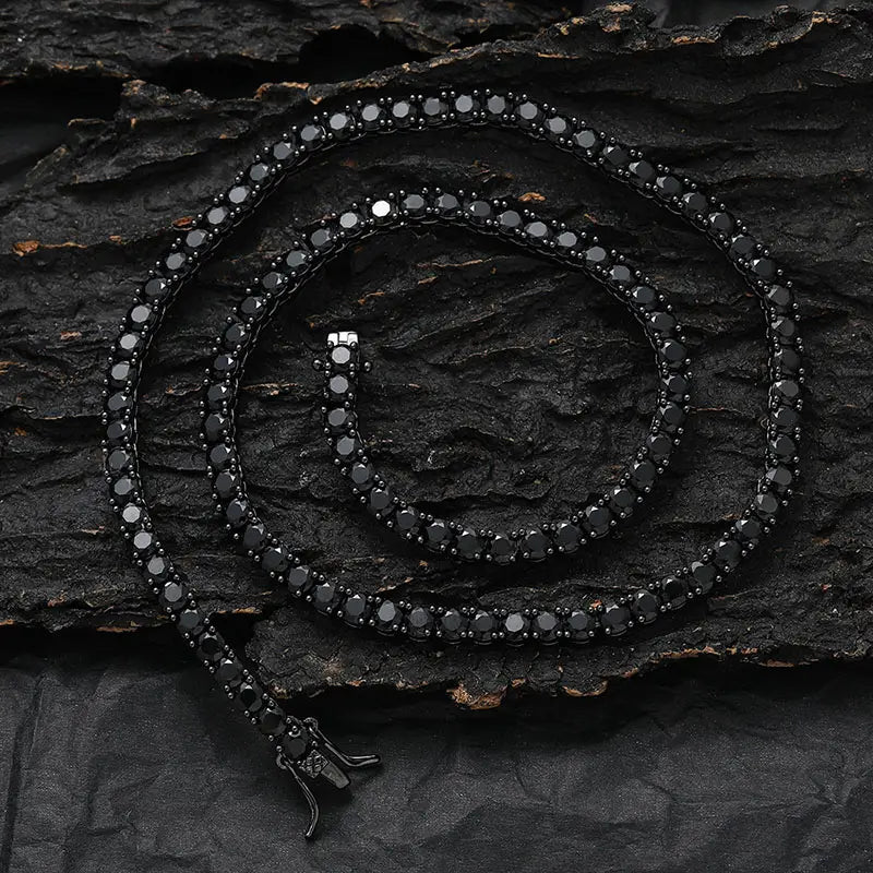 Hip Hop Black CZ Stone Paved Bling Iced Out 1 Row Tennis Link Chain Chokers Necklaces for Men Women Unisex Rapper Jewelry