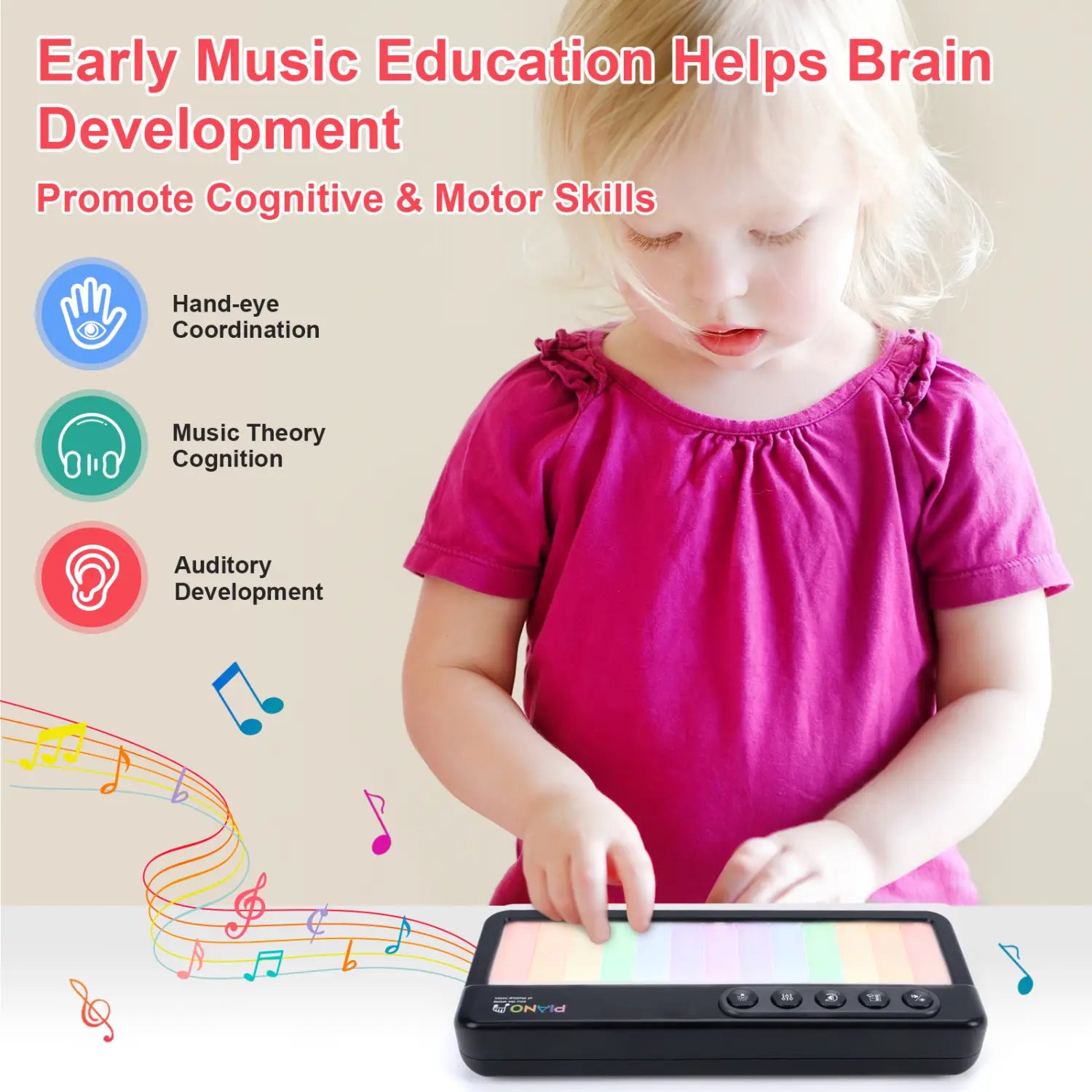 Rainbow Flashing Piano Toys with 5 Instruments 13 Melody Electronic Music Toys Portable Keyboard Toys Educational Toys for Kids