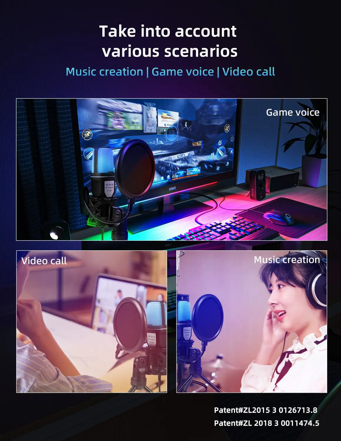 Computer Professional Gaming Condenser Microphone Karaoke Mic PC Laptop USB Wired Live Streaming Podcast Studio Mike Kit Gamer