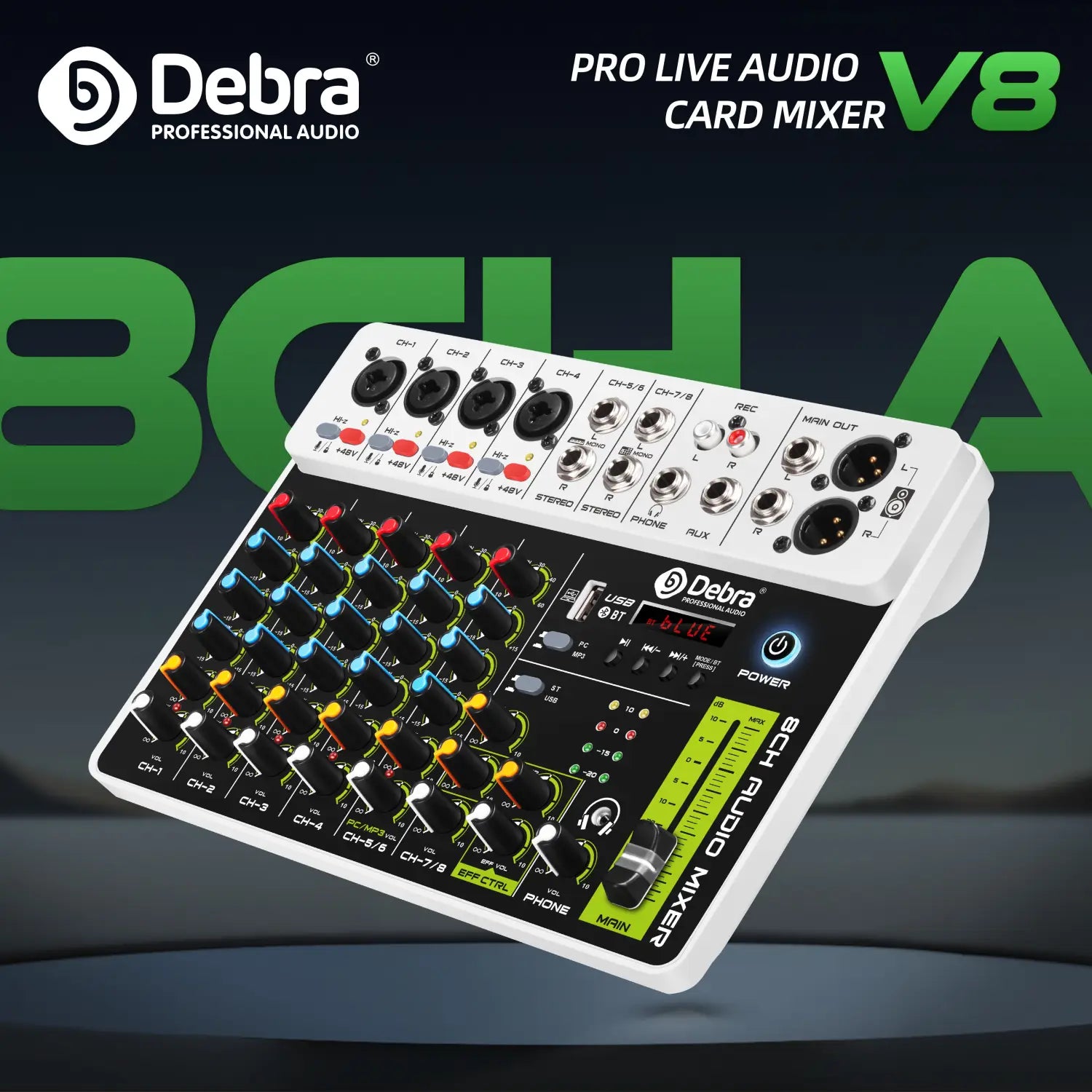 4/8 Channel Audio Mixer DJ Controller Sound Mixing Console With Bluetooth Phantom Power Delay Repaeat Effect For PC Recording