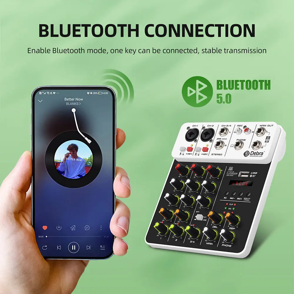 4/8 Channel Audio Mixer DJ Controller Sound Mixing Console With Bluetooth Phantom Power Delay Repaeat Effect For PC Recording