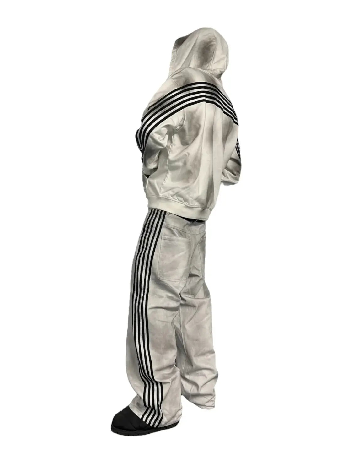 Gothic Punk Y2k Hoodie Two Piece Set Hip Hop Trend Side Striped Embroidered Zipper Hoodie Harajuku Retro Casual Wide Leg Jeans