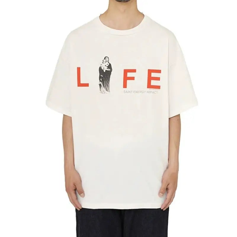 Hip Hop Retro Racing Style Graffiti Color Blocking Saint Micheal T-Shirt Men Women High Quality Oversized T Shirt Tee Tops