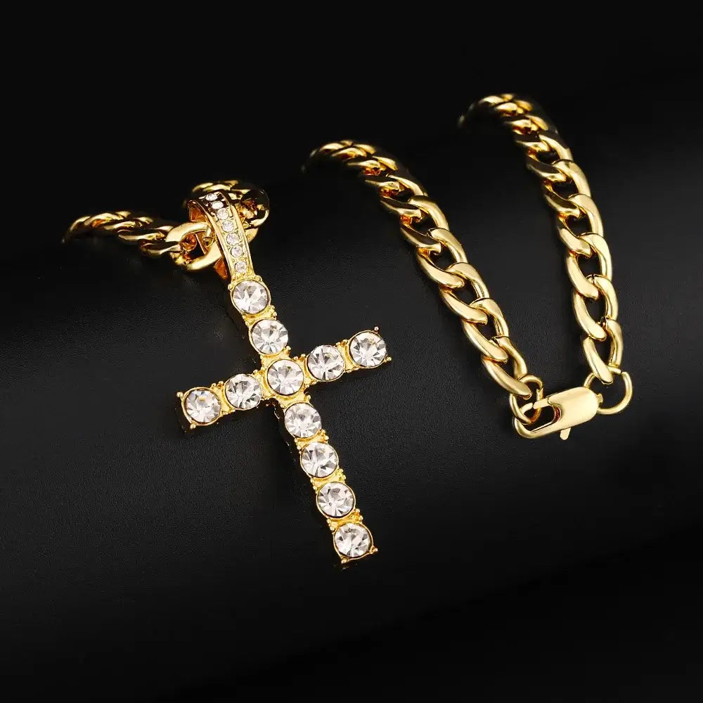 16mm Hip Hop Miami Cuban Link Chain Set Necklace +Bracelet Creative Iced Out Shiny Trendy Stylish Jewelry For Women Men set