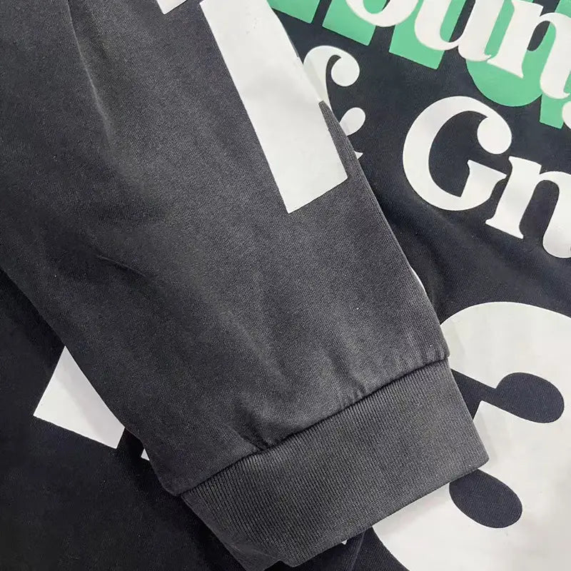 Hip Hop Letters Logo Graphics Print RRR123 Long Sleeve T Shirt Men Women Top Quality Cotton Oversized Vintage Black T-Shirt