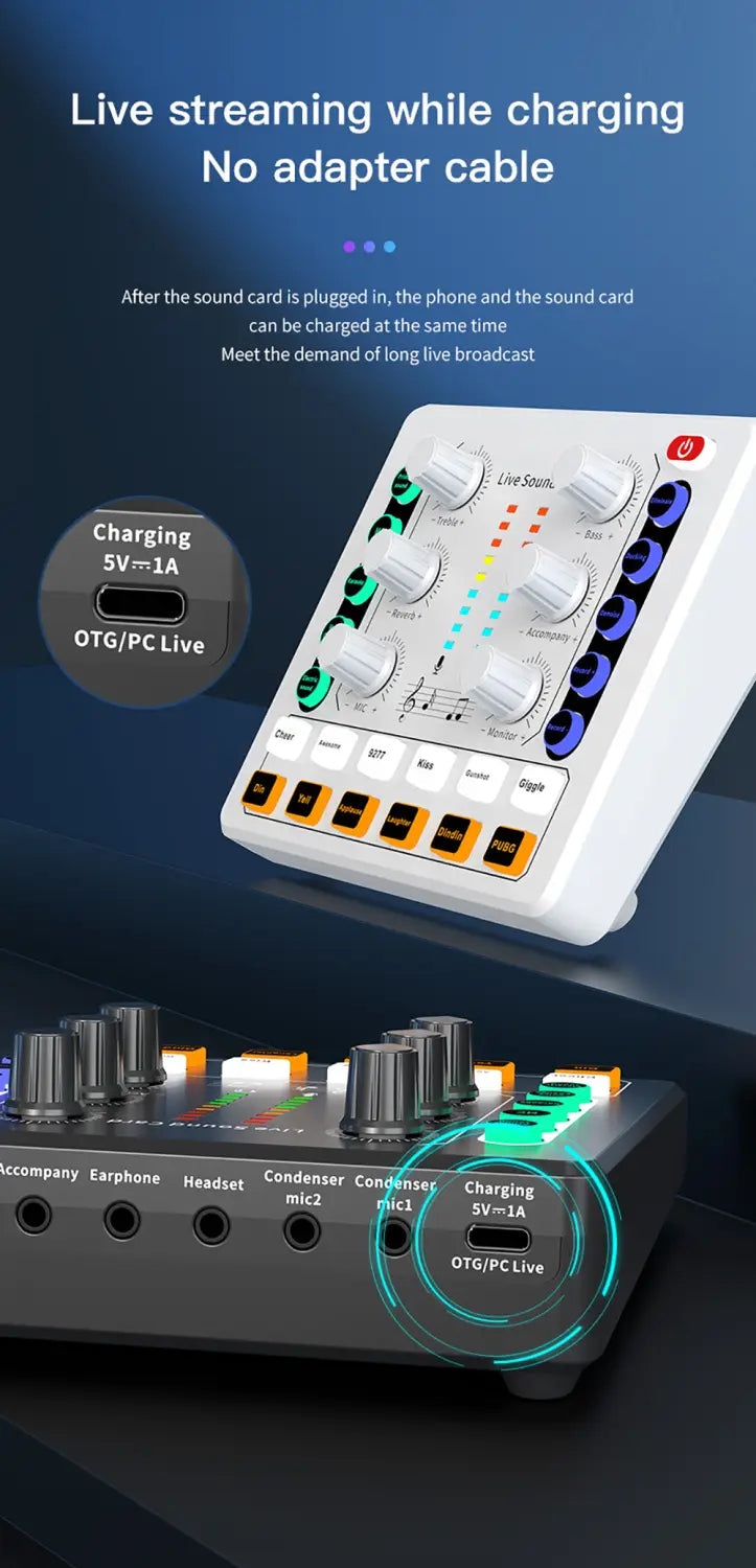 Live Sound Card Studio Record Professional Soundcard Bluetooth Microphone Mixer Voice Changer Live Streaming Audio Mixer Karaoke