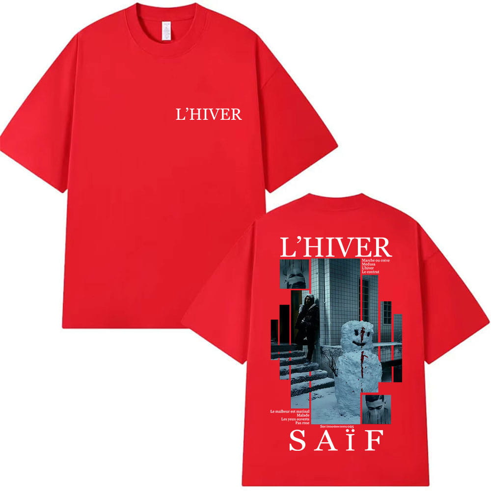 Rapper L’HIVER Saif Album 2025 Graphic T Shirt Men’s Gothic Hip Hop Short Sleeve T-shirts Vintage Cotton T-shirt Fans Streetwear