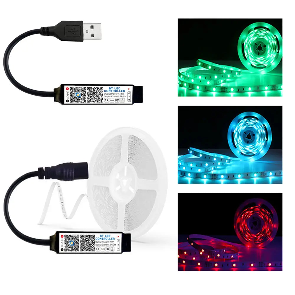 Mini RGB Bluetooth-compatible Controller Music LED Light Strip Controller for RGB Tape Lights Smart APP Control DC 5V 12V 24V