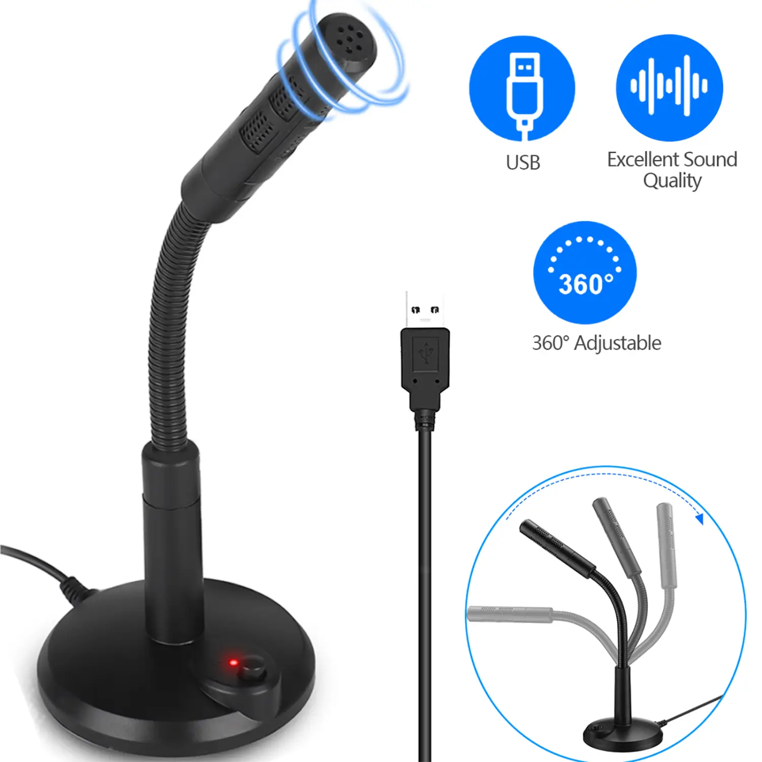 USB Desktop Microphone Plug & Play Omnidirectional PC Laptop Computer Mic For Computer Gaming Recording Chatting Singing Meeting