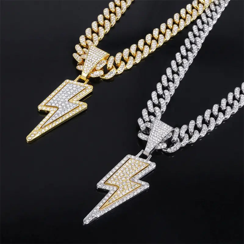 Hip Hop Full Purple Cz Zircon Lightning Pendants Necklace With 20inch Iced Out Miami Cuban Chain Rapper Party Wear Jewelry