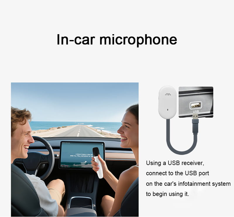 Karaoke Microphone for Tesla Model Y/3 Car Karaoke Microphone with USB A Receiver Wireless Singing Mic with USB C Dongle 1 Mic