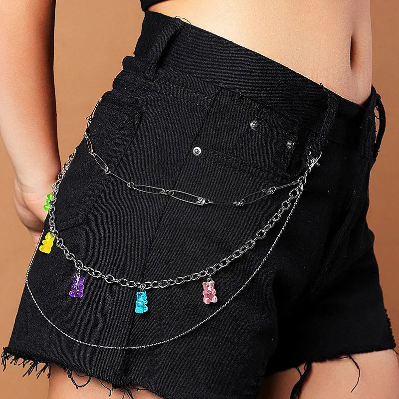 Bohemian Rainbow Resin Chain Keychains Men Women Hip Hop Waist Chain Multicolor Acrylic Flower Pants Trousers Chain Punk Jewelry