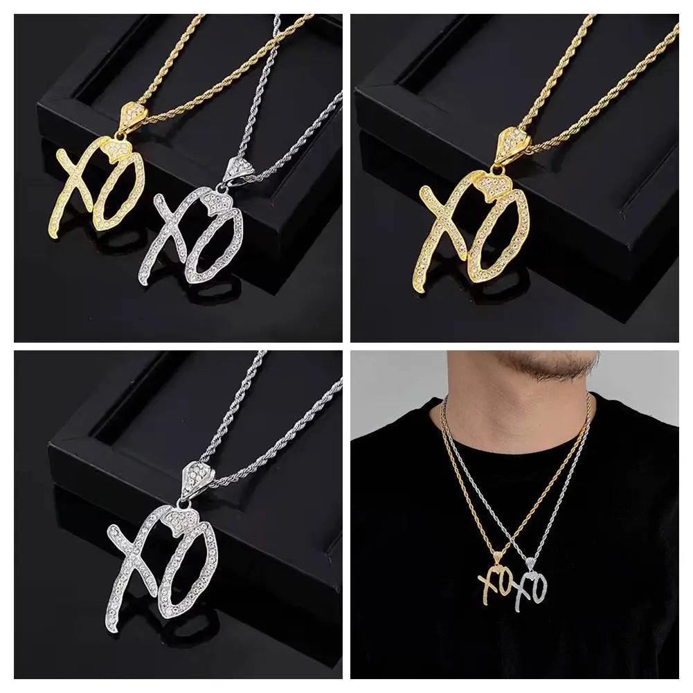 Fashion XO Necklace Cubic Zirconia Letter Pendant Sweater Chain Light Luxury Hip Hop Party Jewelry Accessories For Men Women