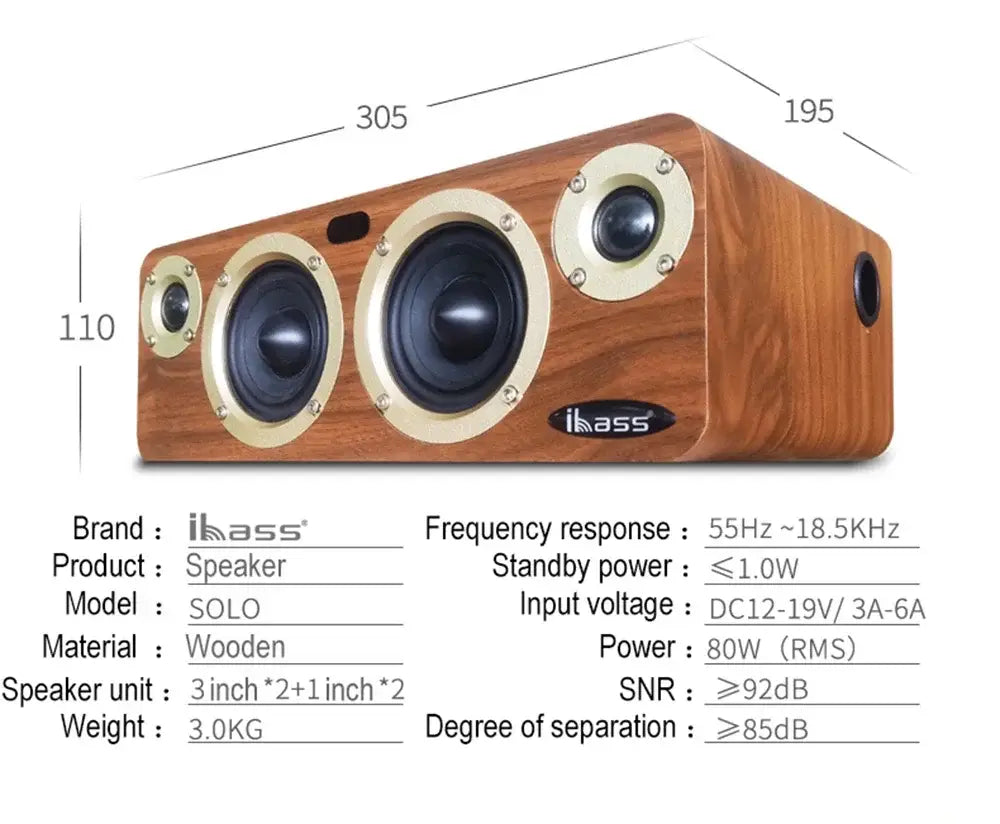 High Power Wireless Bluetooth Speaker Wooden Desktop Subwoofer Home Karaoke System Shocking Lossless HiFi Surround Music Player