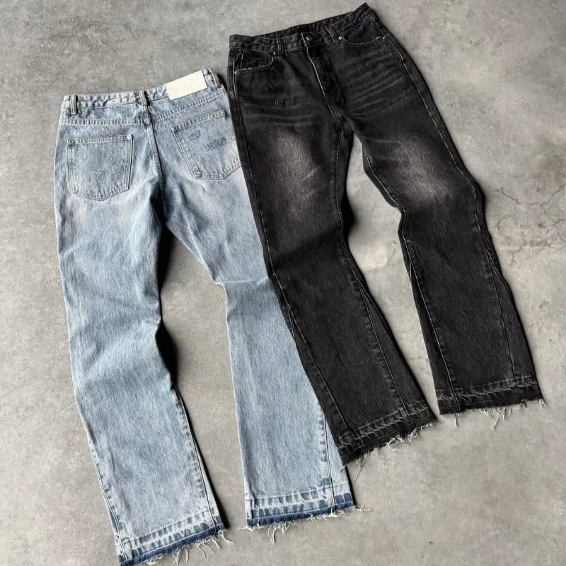 Harajuku hip-hop high street straight pants Gothic tassel casual micro-flared pants Y2K retro slim jeans fashion washed pants