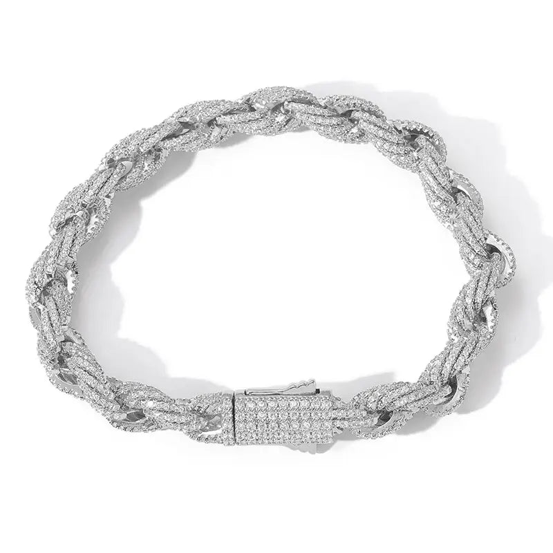 HIP Hop Full CZ Stone Paved Bling Iced Out 8mm Twist Rope Chain Chokers Necklace for Men Rapper Jewelry Gold Silver Color