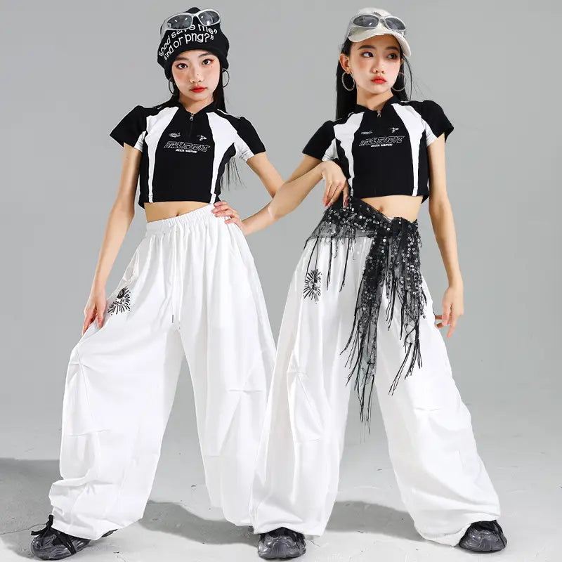 Trendy Design Teenage Child Hiphop Dance Rapper Clothes Young Girl Hip Hop Costume Suit Stage Performance Outfit Kids Streetwear