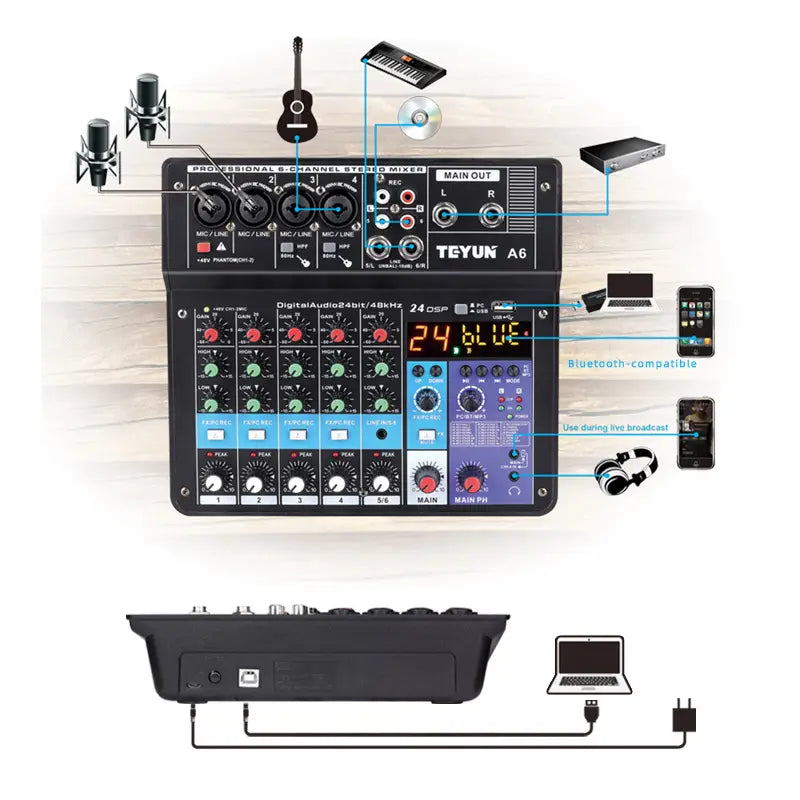 Professional 8-6-4 channel digital mixer sound card microphone mobile phone live broadcast computer recording DJ audio equipment