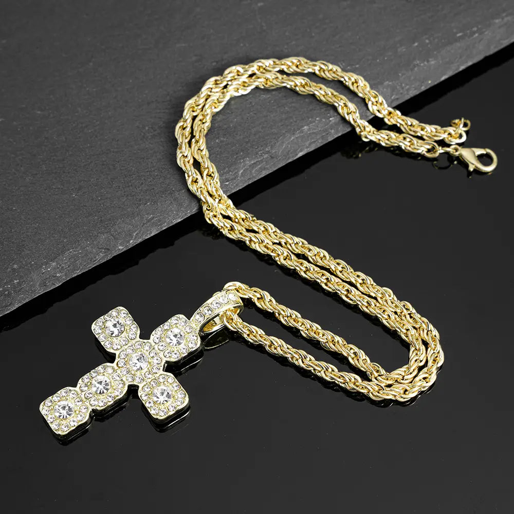 2025 New Hip Hop Cross Pendant Necklace Men 4mm Rhinestone Tennis Chain Iced Sparkling Necklace Women Punk Jewelry Fashion Gift