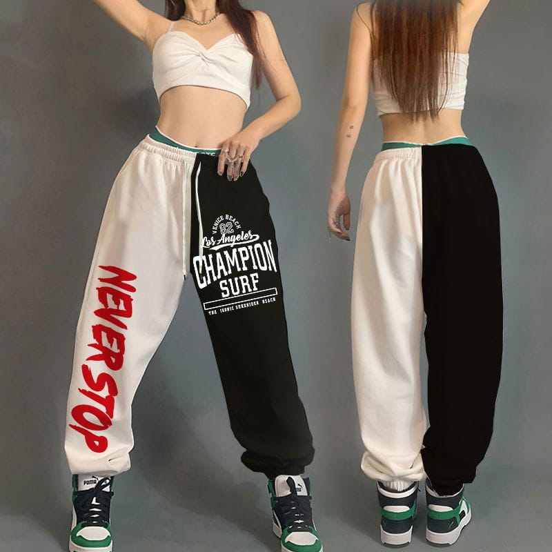 Hip Hop Women Streetwear Dance Sweatpants Spring Autumn New High Waist Letter Print Pockets Cotton Loose Fashion Casual Trousers