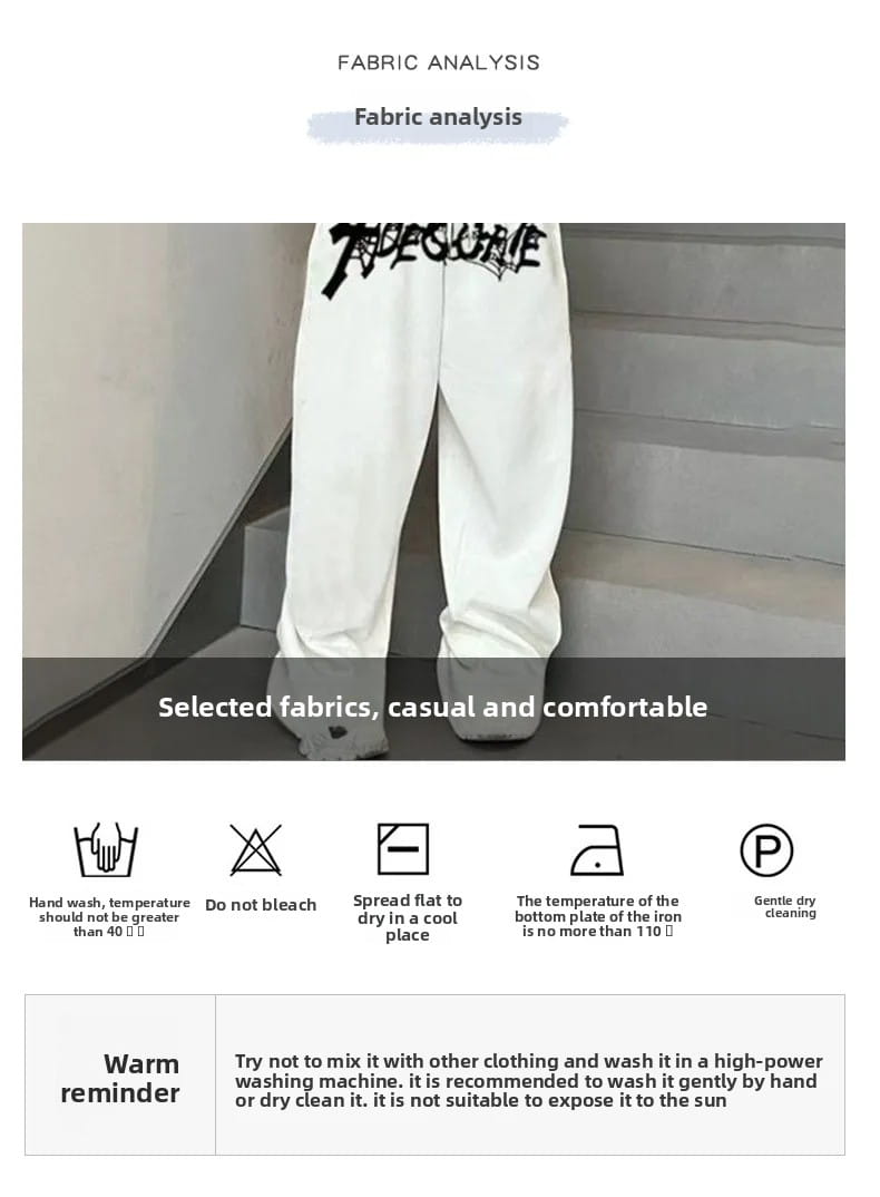 New American Style White Hip Hop Jazz Dance High Waist Loose Straight Leg Wide Leg Drawstring Sports Fashion Trousers