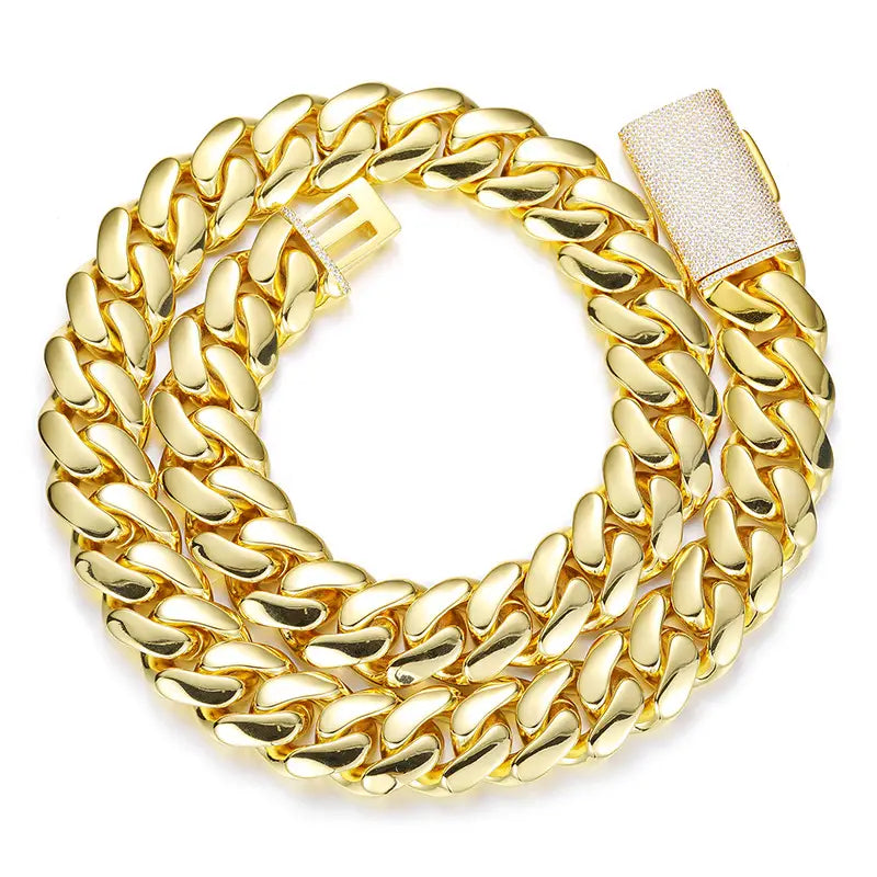 12-20mm wide Hip Hop Bling Iced Out Round Cuban Miami Link Chain Necklaces for Men Rapper Jewelry Gold Silver Color
