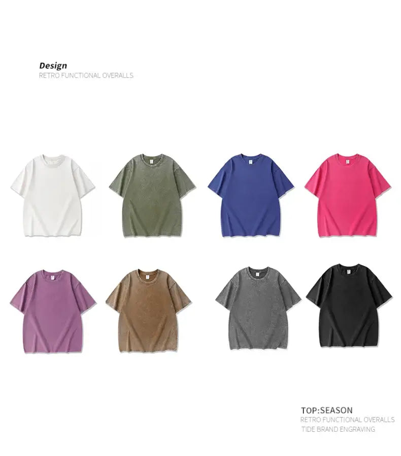 250gsm Men’s Washed Vintage T-Shirts Street Hip Hop Retro Punk T Shirt Women Harajuku Casual Cotton Short Sleeve Acid Wash Tops