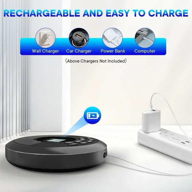 CD Player with Speaker Stereo and Headphones Bluetooth USB MP3 Music U Disk Album Players Portable Rechargeable Discman Walkman