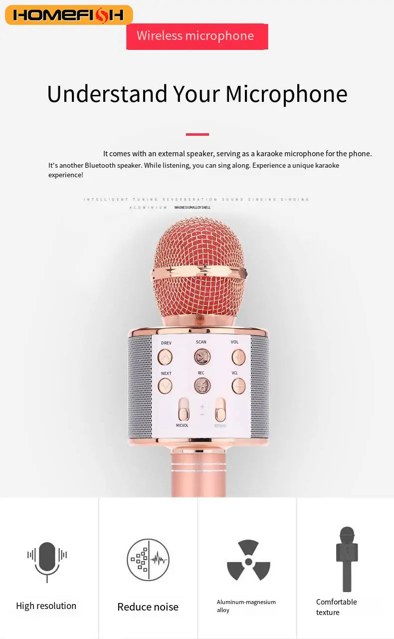 Wireless Bluetooth K12 microphone - Children and adults karaoke microphone - Portable party and travel gift