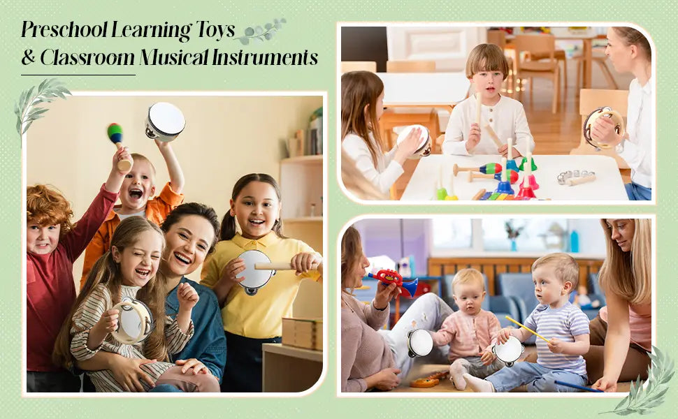 Wedding Tambourine Drum for Hand Held Percussion Gift Wood Metal Jingles Musical Educational Drum Instrument for Wedding Party