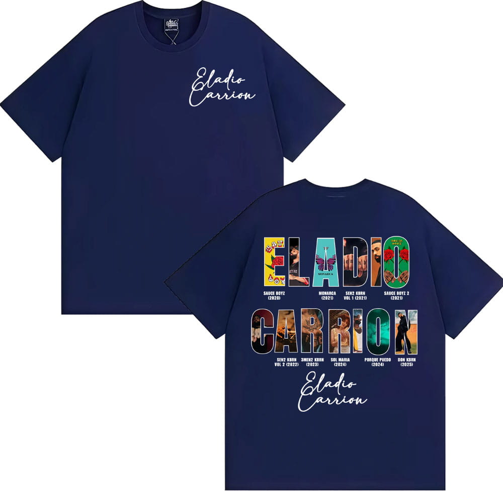Rapper Eladio Carrion Album Cover 2025 Tour T Shirt Men Women Vintage 90s Hip Hop Street T-shirts Casual Loose Oversized T-shirt