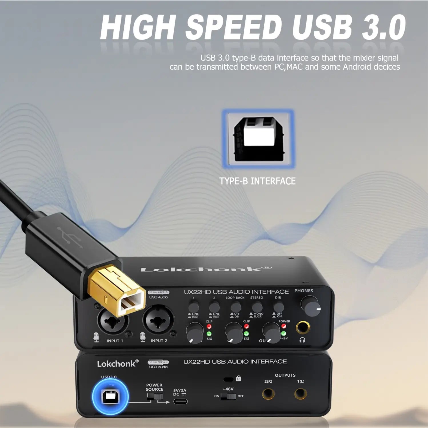 Lokchonk UX22 Audio Interface Studio Quality Recording Sound Card for Guitarist Singer Podcast Music Production