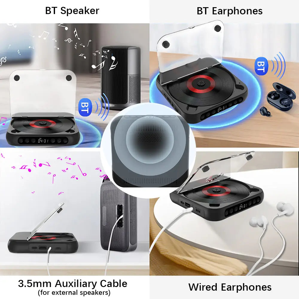 KC-918 CD Player Portable BT Music Player CD Runner Dustproof Cover 6 Modes A-B Repeat Timer Remote Control External Playback