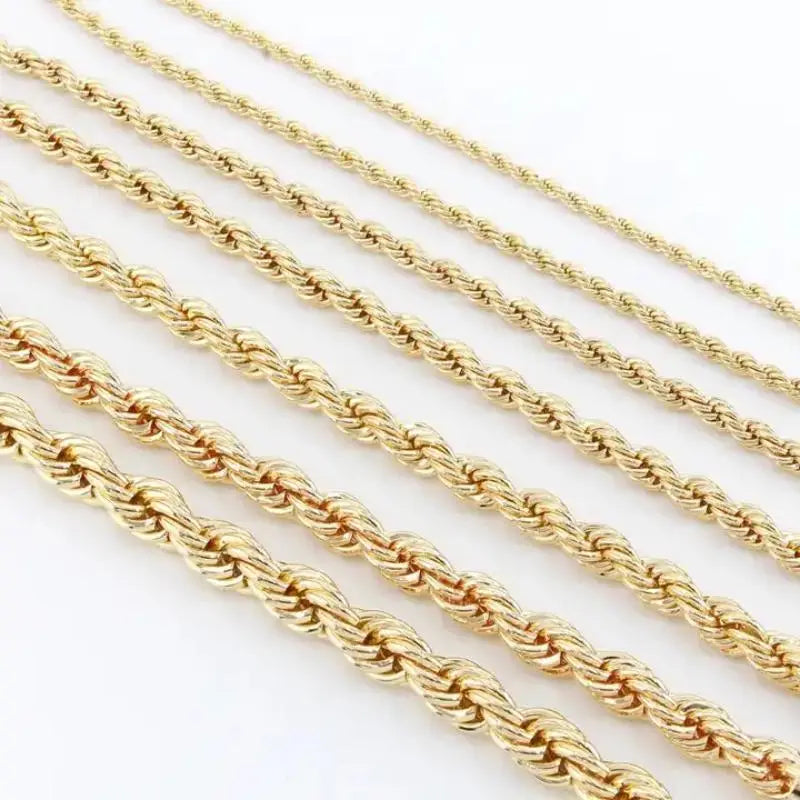 Hip Hop Non Tarnish 2.5MM 3MM 4MM 5MM 8MM PVD 18K Gold Plated Twist Rope Link Necklace Copper Brass Chain Jewelry