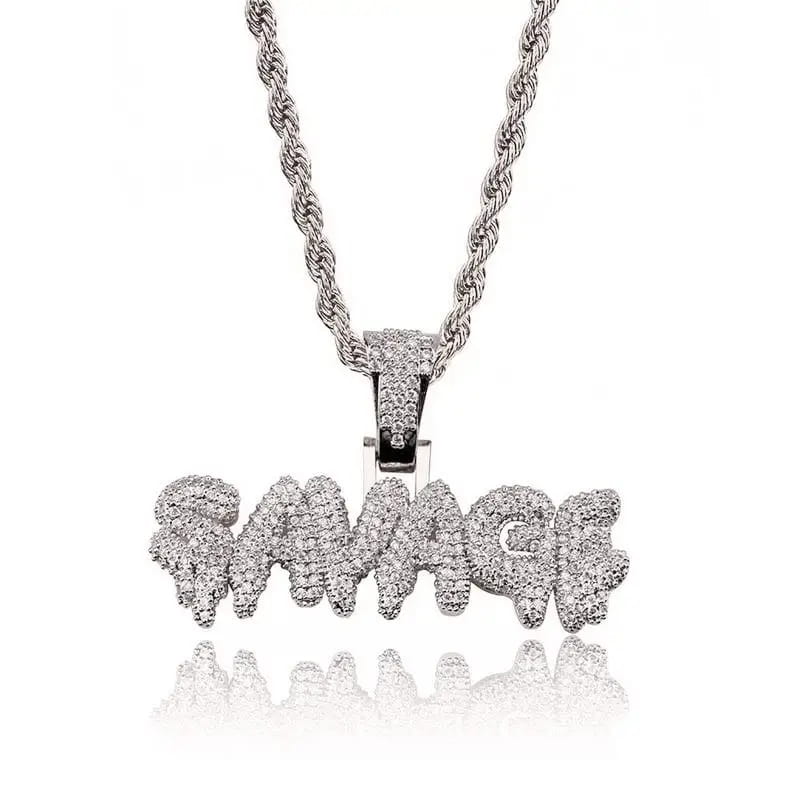 Bling Iced Out Savage Pendant Cubic Zirconia Letter Necklace for Men Women Hip Hop Rock Rap Party Jewelry