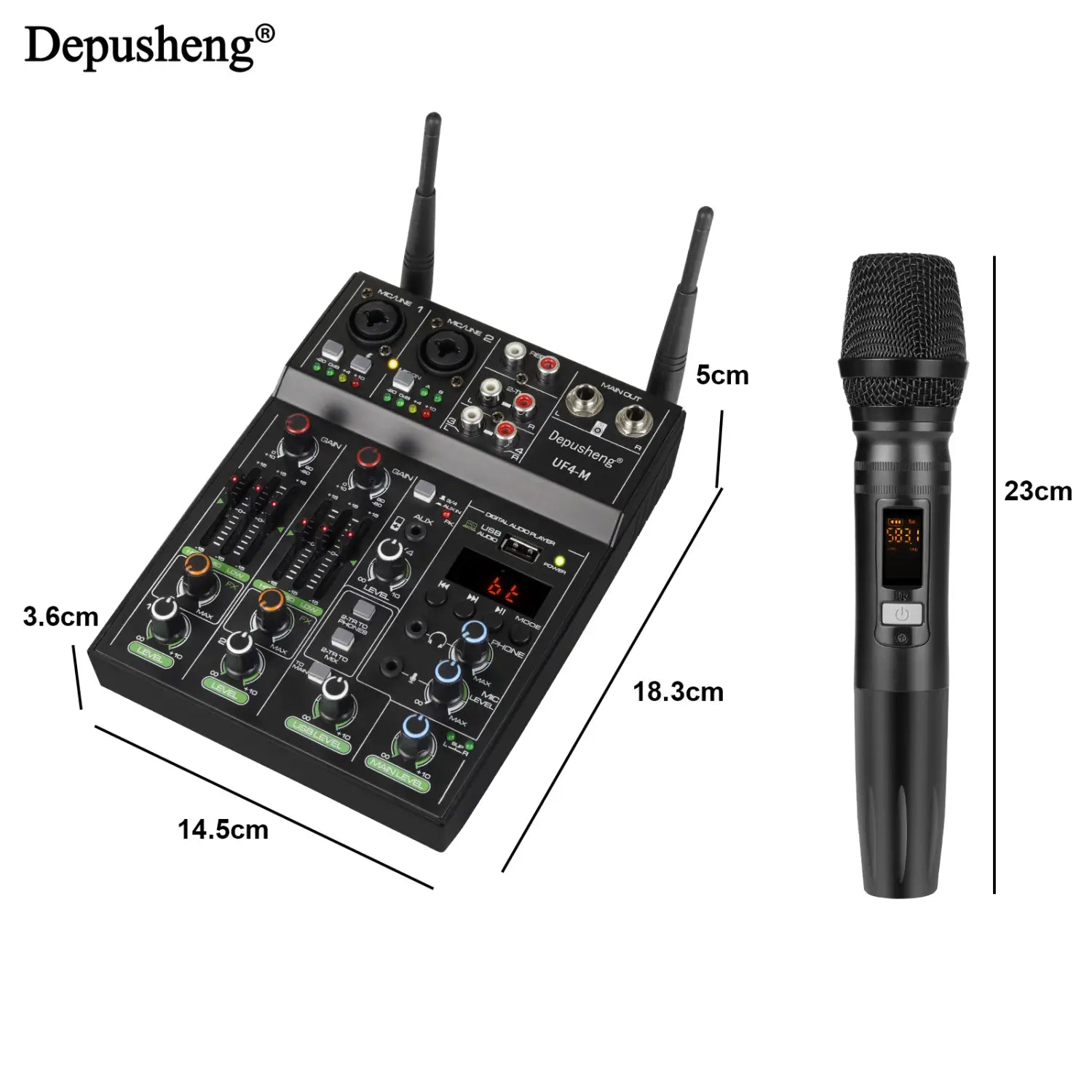Audio Mixer 4 Channel High Power Amplifie Sound mixing with Microphone Depusheng UF4-M Digital Board Console for Karaoke Stage