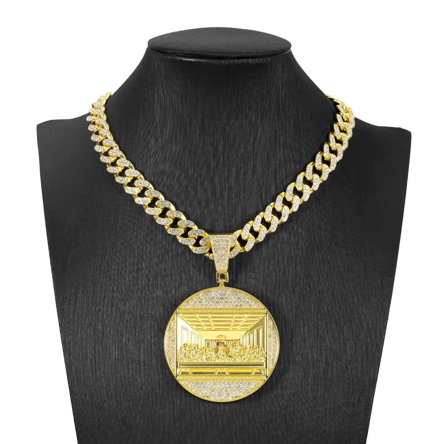 Hip Hop Last Supper Round Pendant Necklace Ice Crystal High Quality 13MM Cuban Chain Rap Jewelry Men and Women Gift