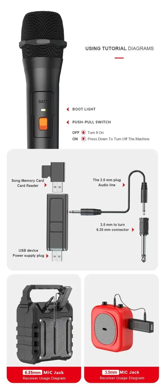 Wireless Microphone System Kits USB Receiver Handheld Karaoke Speaker Micro Phone Home Party Smart TV Speakers Singing Mic