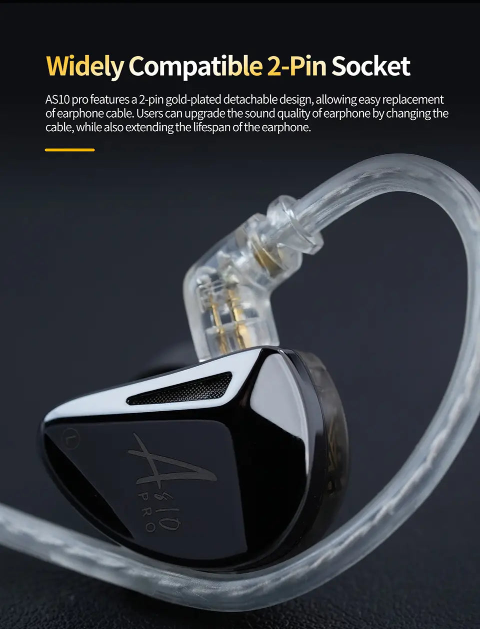 KZ AS10 PRO In Ear Earphones DJ Gaming Music 5BA Headsets Silver-Plated Oxygen-Free Copper IEM Cable