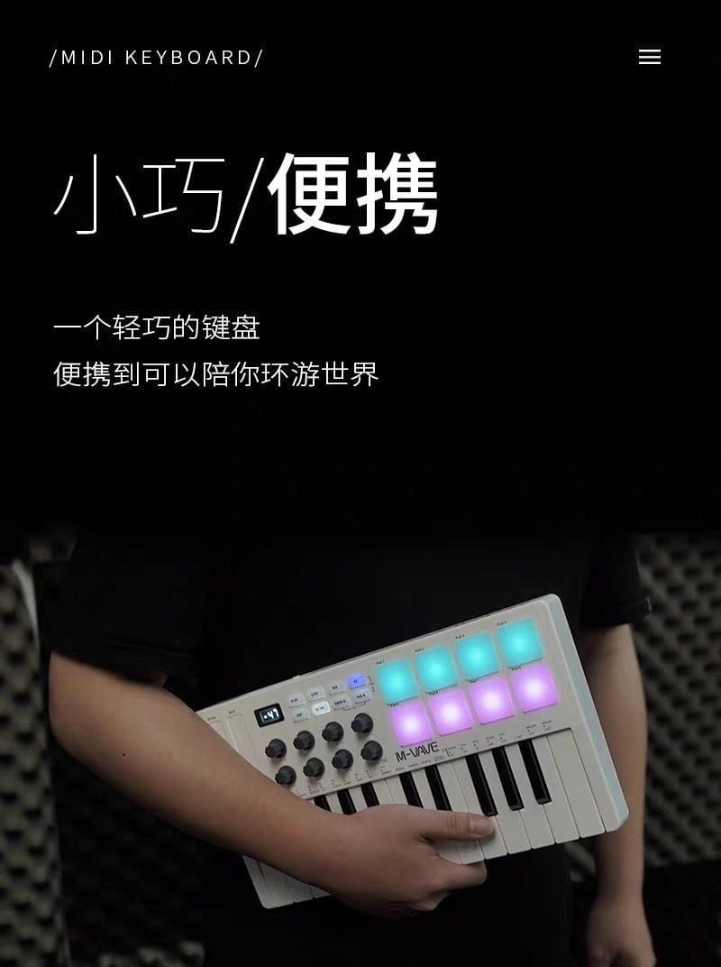 25 Key Portable MIDI Keyboard Controller with Drum Pads Wireless Bluetooth Connectivity for Music Production